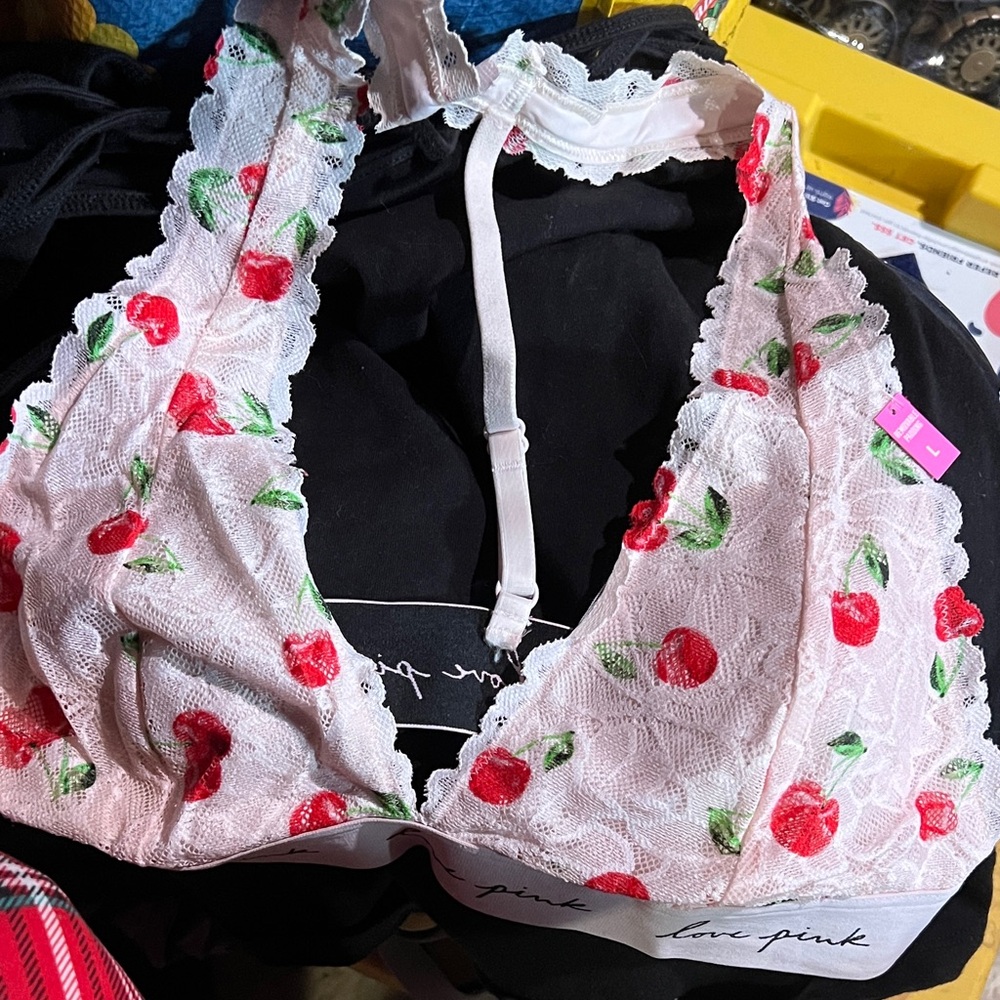 PINK Victoria's Secret Cherry Embroidered Lace Bralette